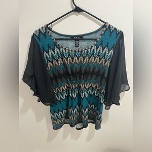 Style&co Teal/multicolor pattern blouse. Women’s large.